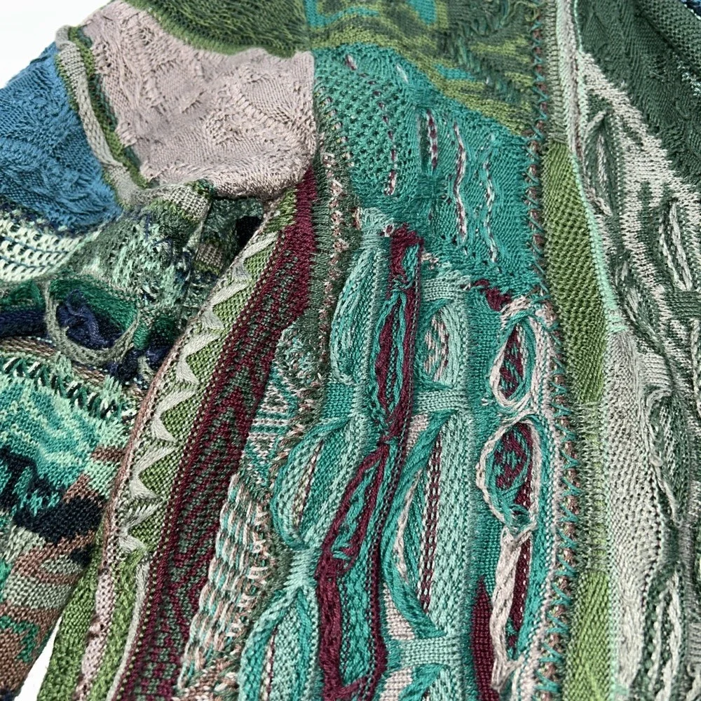 Coogi Grandpa Sweater Cardigan 3D Cable Knit Chunky 90's Multi Colored Women's M - Picture 11 of 15